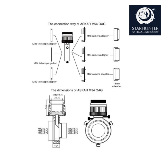 Askar Off-Axis Guider with 1.25" Holder and M42, M48 & M54 Threads